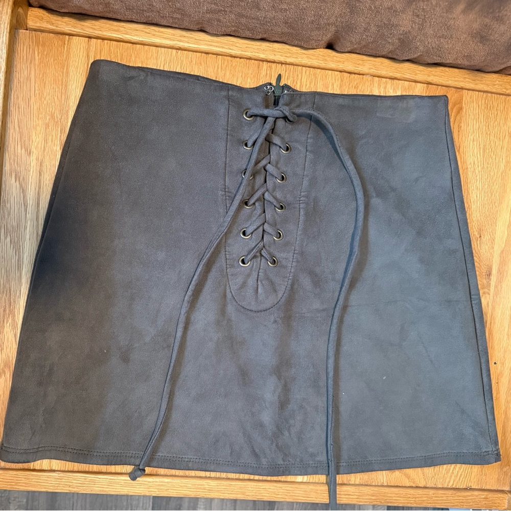 Leith Lace-Up Grey Suede Skirt